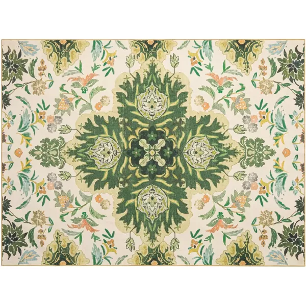 Phantoscope Vintage Collection Round Area Rug 6ft Washable NonSlip Round Rug Large Circle Rug LowPile Floral Painting Boho Carpet for Living Room Bedroom Kitchen Dining Room Forest GreenCreamForest GreenCream