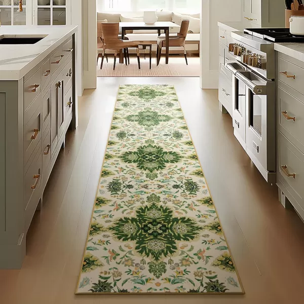 Phantoscope Vintage Collection Round Area Rug 6ft Washable NonSlip Round Rug Large Circle Rug LowPile Floral Painting Boho Carpet for Living Room Bedroom Kitchen Dining Room Forest GreenCreamForest GreenCream