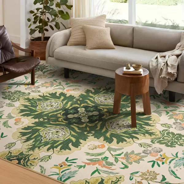 Phantoscope Vintage Collection Round Area Rug 6ft Washable NonSlip Round Rug Large Circle Rug LowPile Floral Painting Boho Carpet for Living Room Bedroom Kitchen Dining Room Forest GreenCreamForest GreenCream