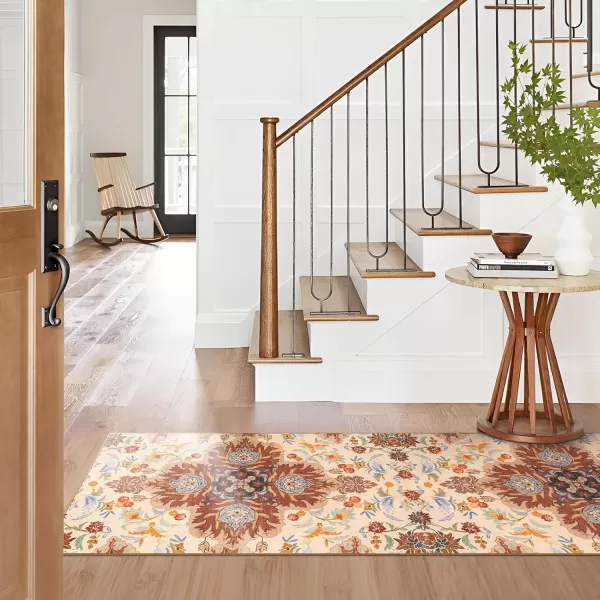 Phantoscope Vintage Collection Round Area Rug 6ft Washable NonSlip Round Rug Large Circle Rug LowPile Floral Painting Boho Carpet for Living Room Bedroom Kitchen Dining Room Forest GreenCreamRustMulti Floral