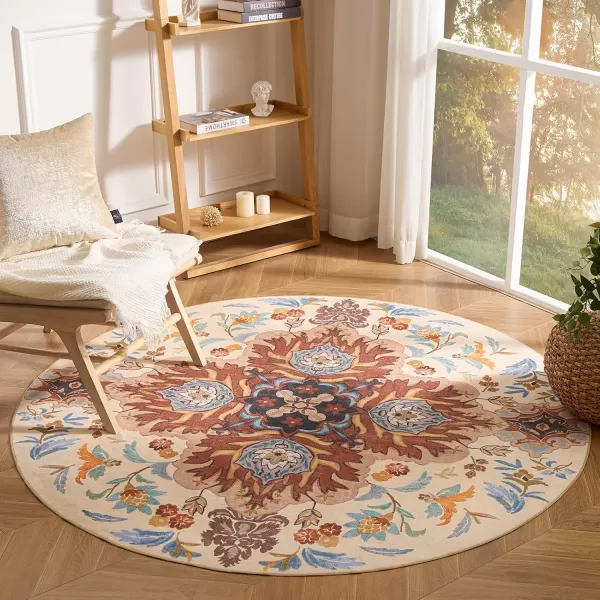 Phantoscope Vintage Collection Round Area Rug 6ft Washable NonSlip Round Rug Large Circle Rug LowPile Floral Painting Boho Carpet for Living Room Bedroom Kitchen Dining Room Forest GreenCreamRustMulti Floral