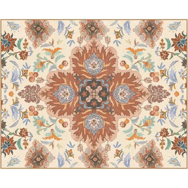 Phantoscope Vintage Collection Round Area Rug 6ft Washable NonSlip Round Rug Large Circle Rug LowPile Floral Painting Boho Carpet for Living Room Bedroom Kitchen Dining Room Forest GreenCreamRustMulti Floral