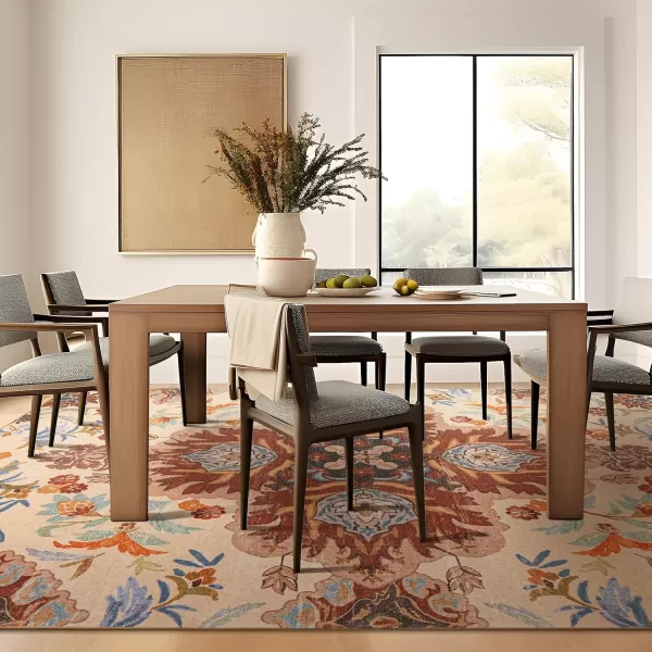 Phantoscope Vintage Collection Round Area Rug 6ft Washable NonSlip Round Rug Large Circle Rug LowPile Floral Painting Boho Carpet for Living Room Bedroom Kitchen Dining Room Forest GreenCreamRustMulti Floral