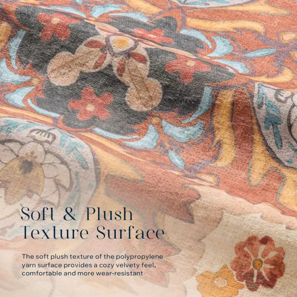 Phantoscope Vintage Collection Round Area Rug 6ft Washable NonSlip Round Rug Large Circle Rug LowPile Floral Painting Boho Carpet for Living Room Bedroom Kitchen Dining Room Forest GreenCreamRustMulti Floral