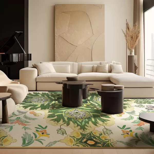 Phantoscope Vintage Collection Round Area Rug 6ft Washable NonSlip Round Rug Large Circle Rug LowPile Floral Painting Boho Carpet for Living Room Bedroom Kitchen Dining Room Forest GreenCreamForest GreenCream
