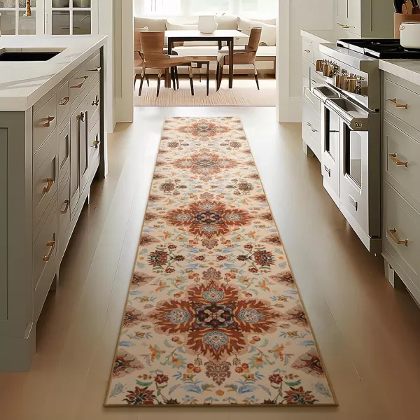 Phantoscope Vintage Collection Round Area Rug 6ft Washable NonSlip Round Rug Large Circle Rug LowPile Floral Painting Boho Carpet for Living Room Bedroom Kitchen Dining Room Forest GreenCreamRustMulti Floral