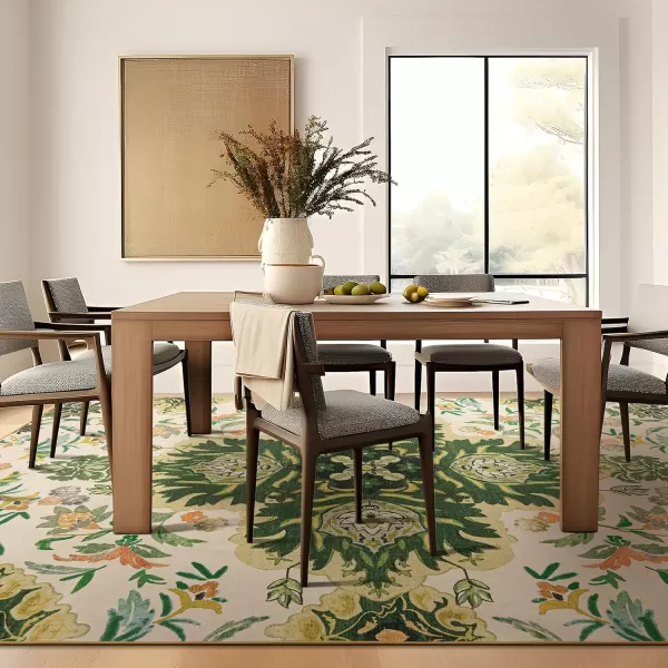 Phantoscope Vintage Collection Round Area Rug 6ft Washable NonSlip Round Rug Large Circle Rug LowPile Floral Painting Boho Carpet for Living Room Bedroom Kitchen Dining Room Forest GreenCreamForest GreenCream