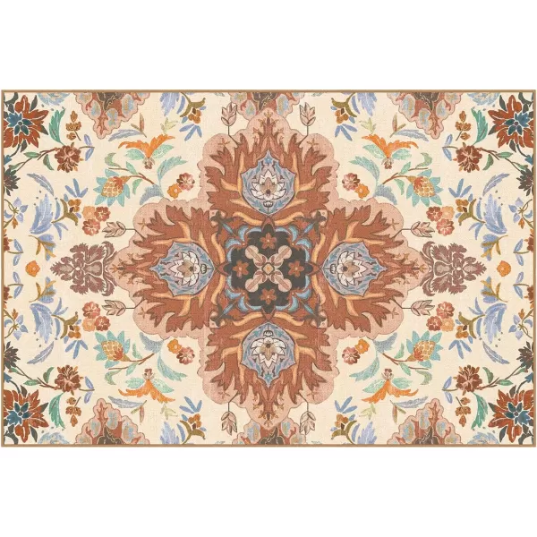Phantoscope Vintage Collection Round Area Rug 6ft Washable NonSlip Round Rug Large Circle Rug LowPile Floral Painting Boho Carpet for Living Room Bedroom Kitchen Dining Room Forest GreenCreamRustMulti Floral