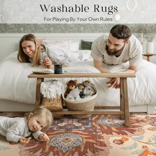 Phantoscope Vintage Collection Round Area Rug 6ft Washable NonSlip Round Rug Large Circle Rug LowPile Floral Painting Boho Carpet for Living Room Bedroom Kitchen Dining Room Forest GreenCreamRustMulti Floral