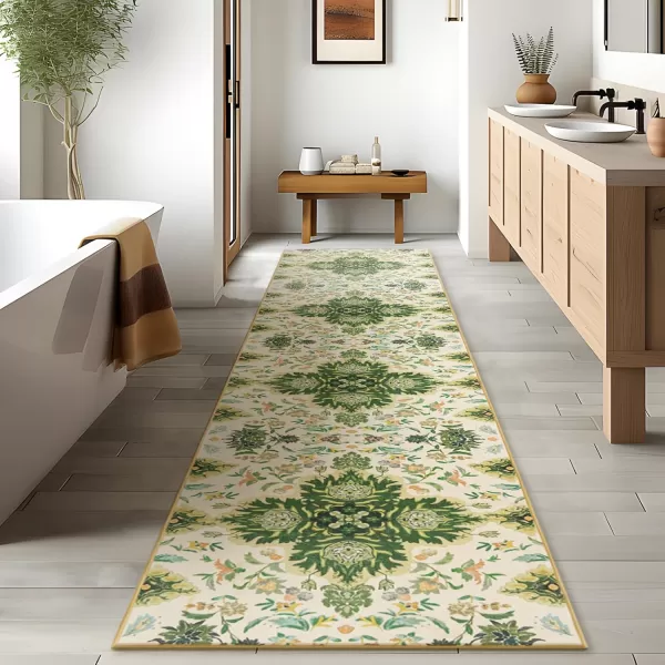 Phantoscope Vintage Collection Round Area Rug 6ft Washable NonSlip Round Rug Large Circle Rug LowPile Floral Painting Boho Carpet for Living Room Bedroom Kitchen Dining Room Forest GreenCreamForest GreenCream