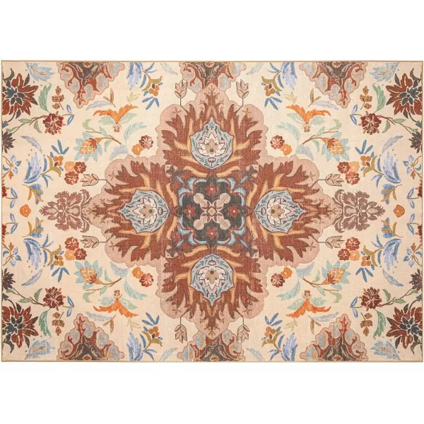 Phantoscope Vintage Collection Round Area Rug 6ft Washable NonSlip Round Rug Large Circle Rug LowPile Floral Painting Boho Carpet for Living Room Bedroom Kitchen Dining Room Forest GreenCreamRustMulti Floral