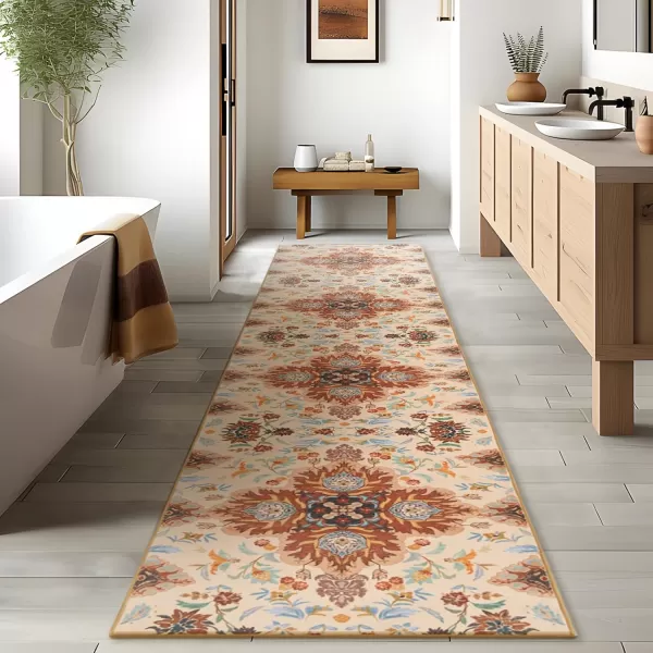 Phantoscope Vintage Collection Round Area Rug 6ft Washable NonSlip Round Rug Large Circle Rug LowPile Floral Painting Boho Carpet for Living Room Bedroom Kitchen Dining Room Forest GreenCreamRustMulti Floral