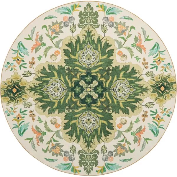 Phantoscope Vintage Collection Round Area Rug 6ft Washable NonSlip Round Rug Large Circle Rug LowPile Floral Painting Boho Carpet for Living Room Bedroom Kitchen Dining Room Forest GreenCreamForest GreenCream
