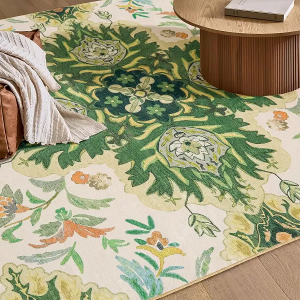 Phantoscope Vintage Collection Round Area Rug 6ft Washable NonSlip Round Rug Large Circle Rug LowPile Floral Painting Boho Carpet for Living Room Bedroom Kitchen Dining Room Forest GreenCreamForest GreenCream