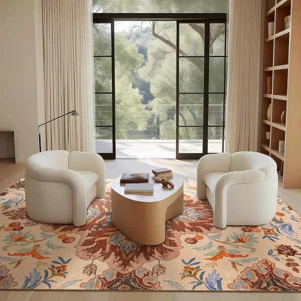 Phantoscope Vintage Collection Round Area Rug 6ft Washable NonSlip Round Rug Large Circle Rug LowPile Floral Painting Boho Carpet for Living Room Bedroom Kitchen Dining Room Forest GreenCreamRustMulti Floral