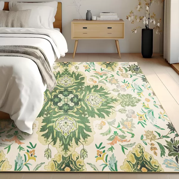Phantoscope Vintage Collection Round Area Rug 6ft Washable NonSlip Round Rug Large Circle Rug LowPile Floral Painting Boho Carpet for Living Room Bedroom Kitchen Dining Room Forest GreenCreamForest GreenCream