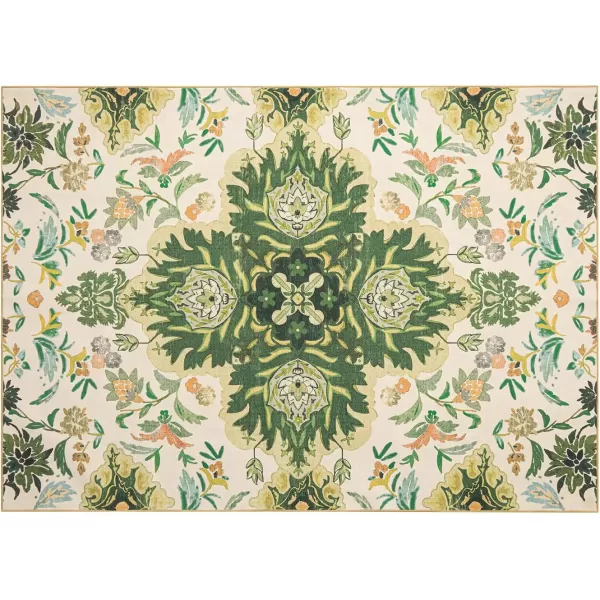 Phantoscope Vintage Collection Round Area Rug 6ft Washable NonSlip Round Rug Large Circle Rug LowPile Floral Painting Boho Carpet for Living Room Bedroom Kitchen Dining Room Forest GreenCreamForest GreenCream