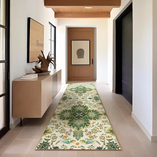 Phantoscope Vintage Collection Round Area Rug 6ft Washable NonSlip Round Rug Large Circle Rug LowPile Floral Painting Boho Carpet for Living Room Bedroom Kitchen Dining Room Forest GreenCreamForest GreenCream