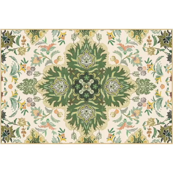 Phantoscope Vintage Collection Round Area Rug 6ft Washable NonSlip Round Rug Large Circle Rug LowPile Floral Painting Boho Carpet for Living Room Bedroom Kitchen Dining Room Forest GreenCreamForest GreenCream