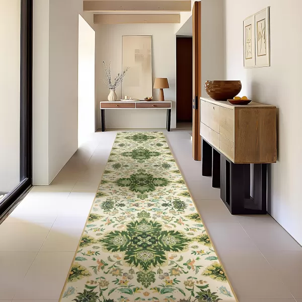 Phantoscope Vintage Collection Round Area Rug 6ft Washable NonSlip Round Rug Large Circle Rug LowPile Floral Painting Boho Carpet for Living Room Bedroom Kitchen Dining Room Forest GreenCreamForest GreenCream