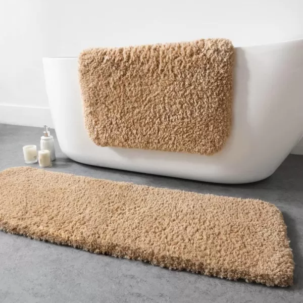 Phantoscope Bathroom Rugs  Set of 2 NonSlip Ultra Soft Microfiber Plush Bath Mat Water Absorbing Shower Rugs Sky Blue 17 x 24 ampamp 17 x 47 InchesBeige