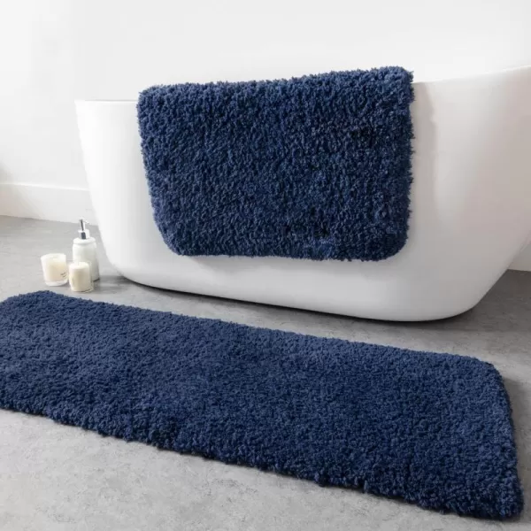 Phantoscope Bathroom Rugs  Set of 2 NonSlip Ultra Soft Microfiber Plush Bath Mat Water Absorbing Shower Rugs Sky Blue 17 x 24 ampamp 17 x 47 InchesDark Blue