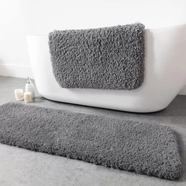 Phantoscope Bathroom Rugs  Set of 2 NonSlip Ultra Soft Microfiber Plush Bath Mat Water Absorbing Shower Rugs Sky Blue 17 x 24 ampamp 17 x 47 InchesGrey