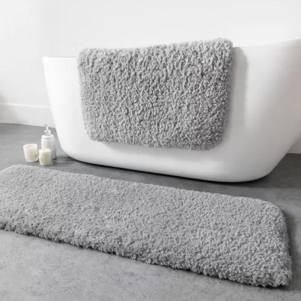 Phantoscope Bathroom Rugs  Set of 2 NonSlip Ultra Soft Microfiber Plush Bath Mat Water Absorbing Shower Rugs Sky Blue 17 x 24 ampamp 17 x 47 InchesLight Grey