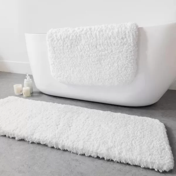 Phantoscope Bathroom Rugs  Set of 2 NonSlip Ultra Soft Microfiber Plush Bath Mat Water Absorbing Shower Rugs Sky Blue 17 x 24 ampamp 17 x 47 InchesWhite