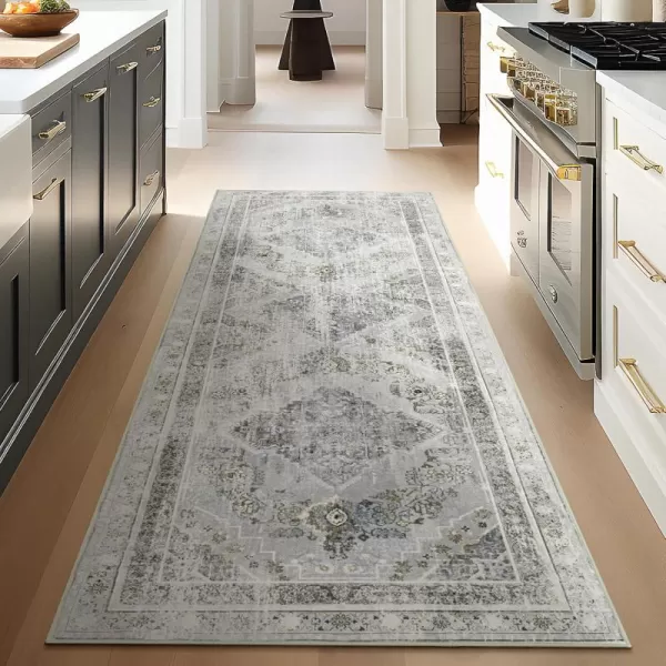 Phantoscope Hallway Runner Rug 2x8  Boho Washable NonSlip Kitchen Rug Runner UltraThin Vintage Distressed Accent Throw Rug for Entryway Laundry Bathroom Bedroom GreyDull TealGreyDull Teal