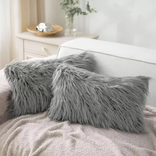 Phantoscope Pack of 2 Faux Fur Solid Throw Decorative Pillow Cover Cushion Covers Luxury Soft Halloween Decorative Pillowcase Fuzzy Pillow Covers for BedCouch Cream White 18 x 18 InchesGray