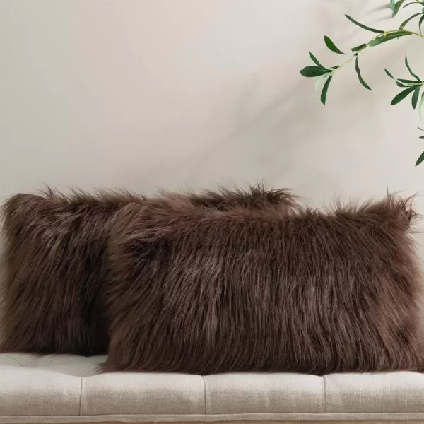 Phantoscope Pack of 2 Faux Fur Solid Throw Decorative Pillow Cover Cushion Covers Luxury Soft Halloween Decorative Pillowcase Fuzzy Pillow Covers for BedCouch Cream White 18 x 18 InchesCoffee
