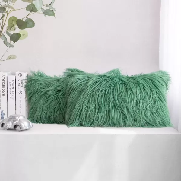 Phantoscope Pack of 2 Faux Fur Solid Throw Decorative Pillow Cover Cushion Covers Luxury Soft Halloween Decorative Pillowcase Fuzzy Pillow Covers for BedCouch Cream White 18 x 18 InchesGreen