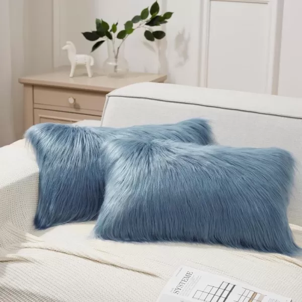 Phantoscope Pack of 2 Faux Fur Solid Throw Decorative Pillow Cover Cushion Covers Luxury Soft Halloween Decorative Pillowcase Fuzzy Pillow Covers for BedCouch Cream White 18 x 18 InchesBlue