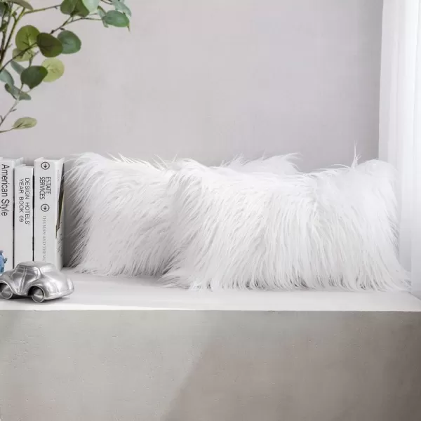 Phantoscope Pack of 2 Faux Fur Solid Throw Decorative Pillow Cover Cushion Covers Luxury Soft Halloween Decorative Pillowcase Fuzzy Pillow Covers for BedCouch Cream White 18 x 18 InchesWhite