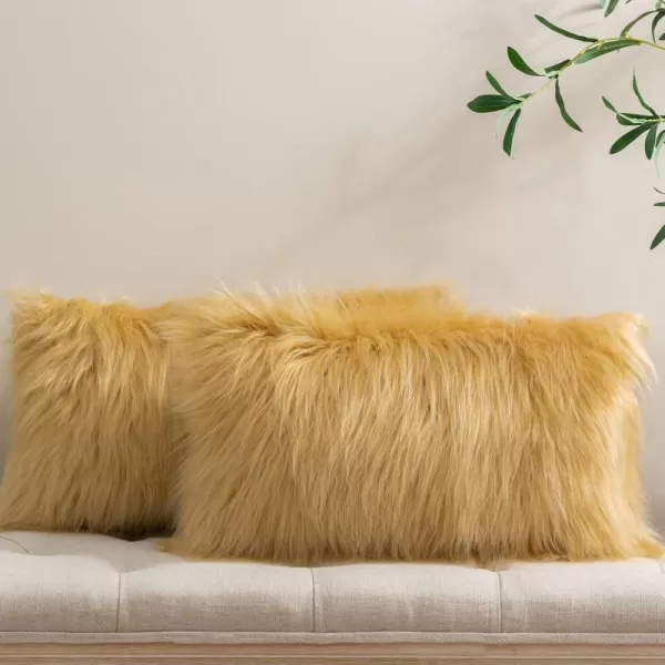 Phantoscope Pack of 2 Faux Fur Solid Throw Decorative Pillow Cover Cushion Covers Luxury Soft Halloween Decorative Pillowcase Fuzzy Pillow Covers for BedCouch Cream White 18 x 18 InchesGinger