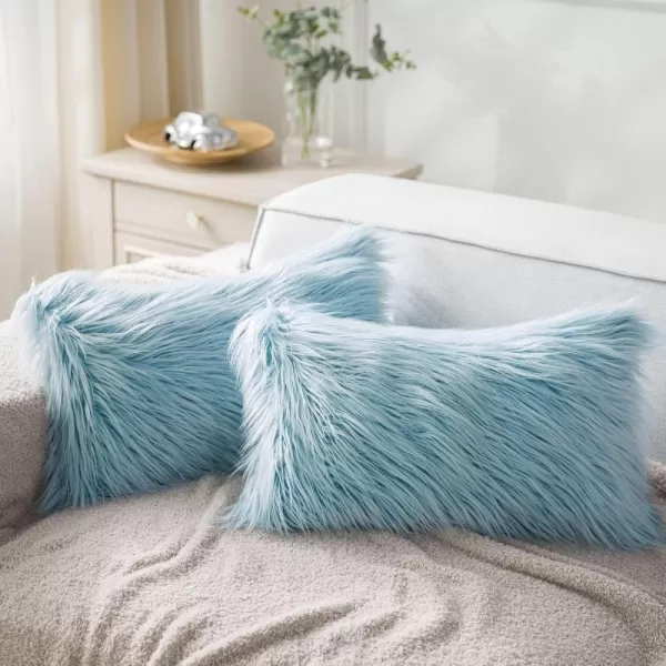 Phantoscope Pack of 2 Faux Fur Solid Throw Decorative Pillow Cover Cushion Covers Luxury Soft Halloween Decorative Pillowcase Fuzzy Pillow Covers for BedCouch Cream White 18 x 18 InchesLight Blue