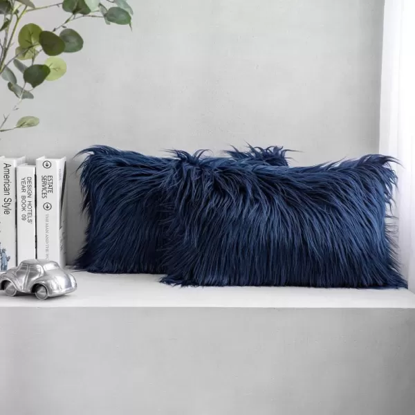 Phantoscope Pack of 2 Faux Fur Solid Throw Decorative Pillow Cover Cushion Covers Luxury Soft Halloween Decorative Pillowcase Fuzzy Pillow Covers for BedCouch Cream White 18 x 18 InchesNavy Blue