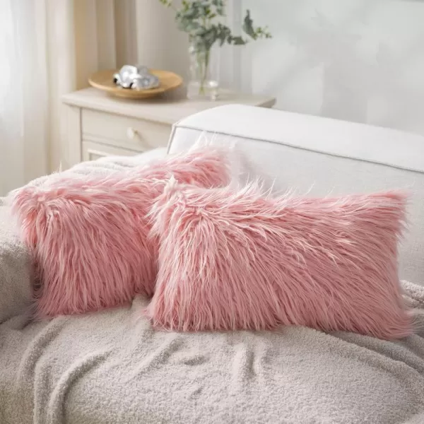 Phantoscope Pack of 2 Faux Fur Solid Throw Decorative Pillow Cover Cushion Covers Luxury Soft Halloween Decorative Pillowcase Fuzzy Pillow Covers for BedCouch Cream White 18 x 18 InchesPink