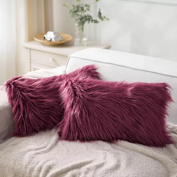 Phantoscope Pack of 2 Faux Fur Solid Throw Decorative Pillow Cover Cushion Covers Luxury Soft Halloween Decorative Pillowcase Fuzzy Pillow Covers for BedCouch Cream White 18 x 18 InchesPurple