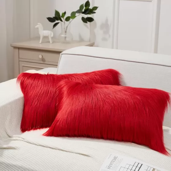 Phantoscope Pack of 2 Faux Fur Solid Throw Decorative Pillow Cover Cushion Covers Luxury Soft Halloween Decorative Pillowcase Fuzzy Pillow Covers for BedCouch Cream White 18 x 18 InchesRed
