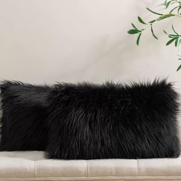 Phantoscope Pack of 2 Faux Fur Solid Throw Decorative Pillow Cover Cushion Covers Luxury Soft Halloween Decorative Pillowcase Fuzzy Pillow Covers for BedCouch Cream White 18 x 18 InchesBlack