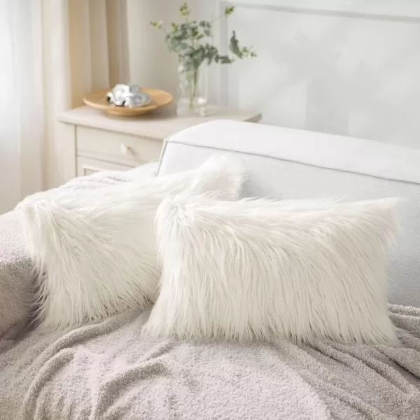 Phantoscope Pack of 2 Faux Fur Solid Throw Decorative Pillow Cover Cushion Covers Luxury Soft Halloween Decorative Pillowcase Fuzzy Pillow Covers for BedCouch Cream White 18 x 18 InchesCream White