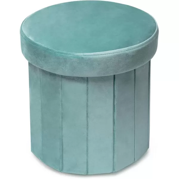 Phantoscope Storage Ottoman Round15 Inch Velvet Folding Storage Boxes Footrest Foot Ottoman Toy Box Padded Seat for Dorm Living Room Bedroom Support 220lbs Light GreenLight Green