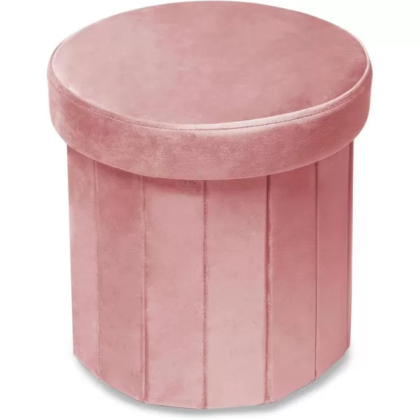 Phantoscope Storage Ottoman Round15 Inch Velvet Folding Storage Boxes Footrest Foot Ottoman Toy Box Padded Seat for Dorm Living Room Bedroom Support 220lbs Light GreenPink