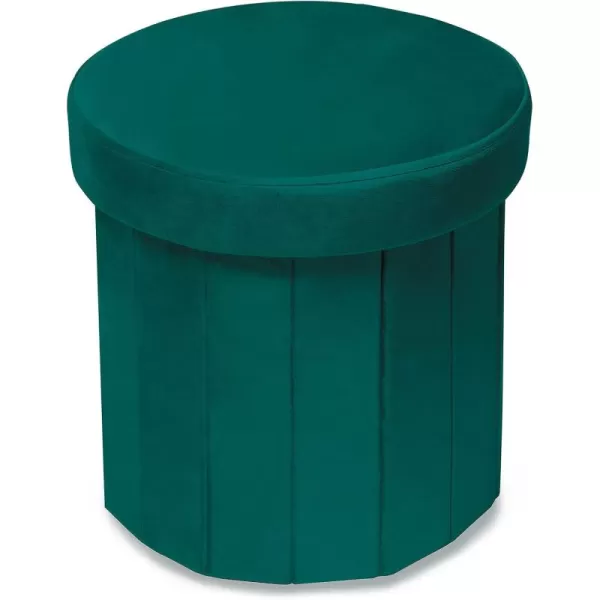 Phantoscope Storage Ottoman Round15 Inch Velvet Folding Storage Boxes Footrest Foot Ottoman Toy Box Padded Seat for Dorm Living Room Bedroom Support 220lbs Light GreenDark Green