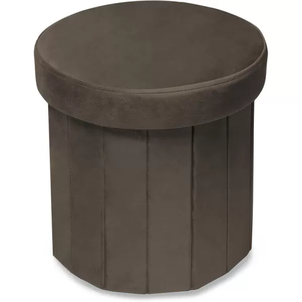 Phantoscope Storage Ottoman Round15 Inch Velvet Folding Storage Boxes Footrest Foot Ottoman Toy Box Padded Seat for Dorm Living Room Bedroom Support 220lbs Light GreenCoffee