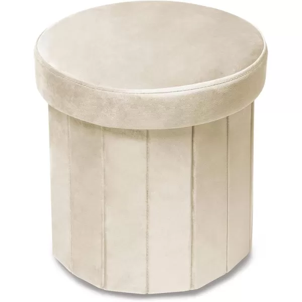 Phantoscope Storage Ottoman Round15 Inch Velvet Folding Storage Boxes Footrest Foot Ottoman Toy Box Padded Seat for Dorm Living Room Bedroom Support 220lbs Light GreenOffwhite