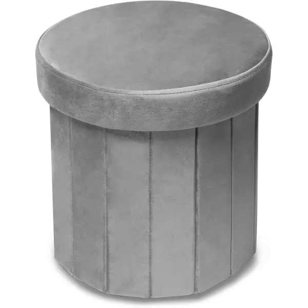 Phantoscope Storage Ottoman Round15 Inch Velvet Folding Storage Boxes Footrest Foot Ottoman Toy Box Padded Seat for Dorm Living Room Bedroom Support 220lbs Light GreenGrey