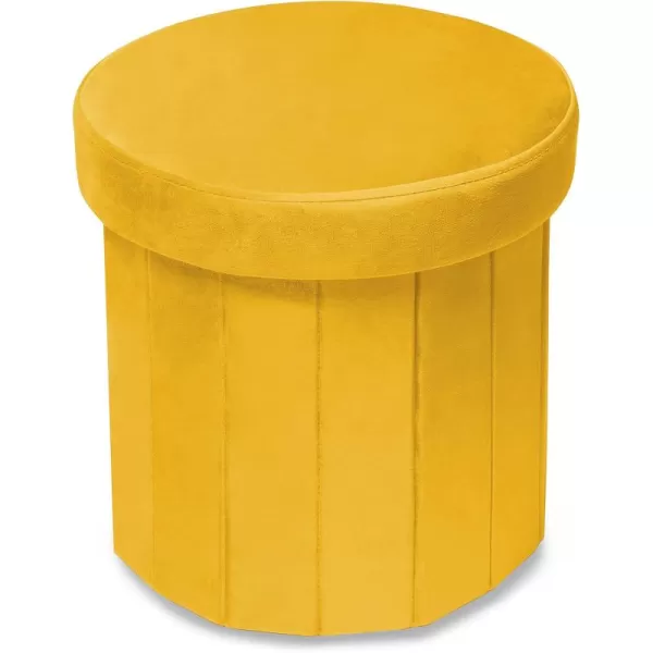 Phantoscope Storage Ottoman Round15 Inch Velvet Folding Storage Boxes Footrest Foot Ottoman Toy Box Padded Seat for Dorm Living Room Bedroom Support 220lbs Light GreenYellow